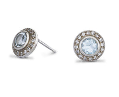 Aquamarine and Diamond Cluster Platinum Earstuds