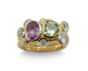 gold amethyst and diamond stacking rings