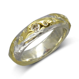 Hammered Gold Silver Diamond Ring