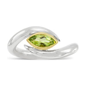 Marquise peridot silver and 18ct yellow gold inwards spiky ring