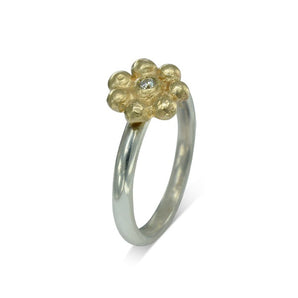 Silver Gold Nugget Flower Ring