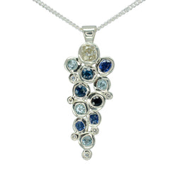old cut diamond aquamarine-sapphire bubbles pendant