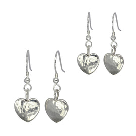 Silver Heart Earrings Hammered Finish