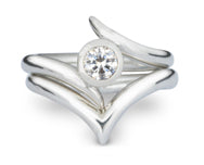 Outwards Spiky Engagement and Wishbone Wedding Ring Set
