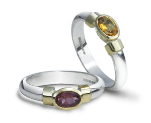 citrine ring garnet ring in gold and silver