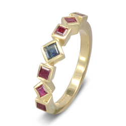 square emerald ruby eternity ring