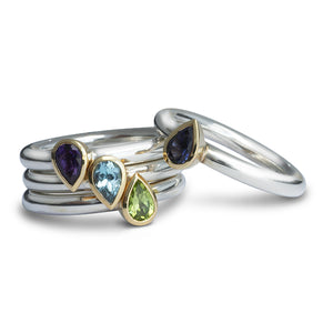 stacking rings with teardrop gemstones