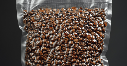 Coffee beans in a vacuum sealed bag