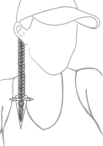 Black and white lineart of a woman wearing Daughter of Mercury Metalworks braid spike