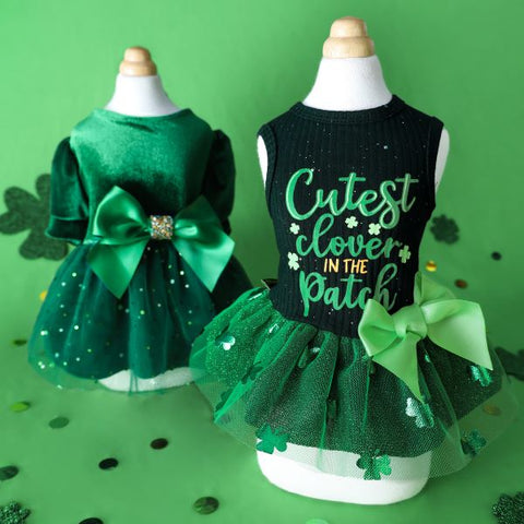 Festive Green Dog Dress with Sparkling Tulle - Fitwarm Dog Clothes