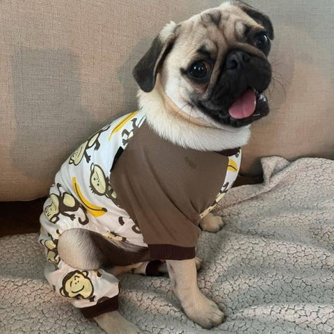 Pug in a Funny Dog Pajamas with Monkey Prints - Fitwarm Dog Clothes
