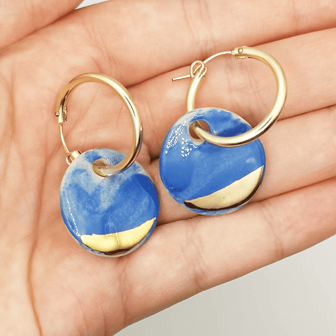 Boucles d'oreilles bleu gold filled artisan mer or pour femme boucles pendante cadeau