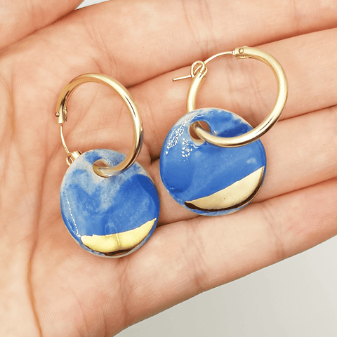 Boucles d'oreilles bleu gold filled artisan mer or pour femme boucles pendante cadeau