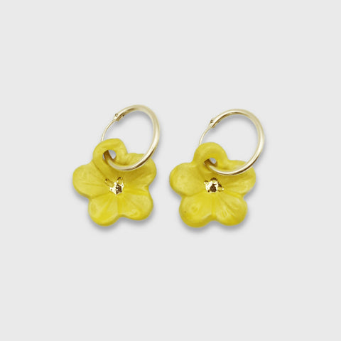 Boucles d'oreilles fleurs jaunes hibiscus Gold filled or