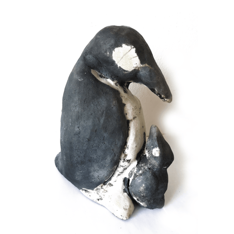 Sculpture raku pingouin animal bebe