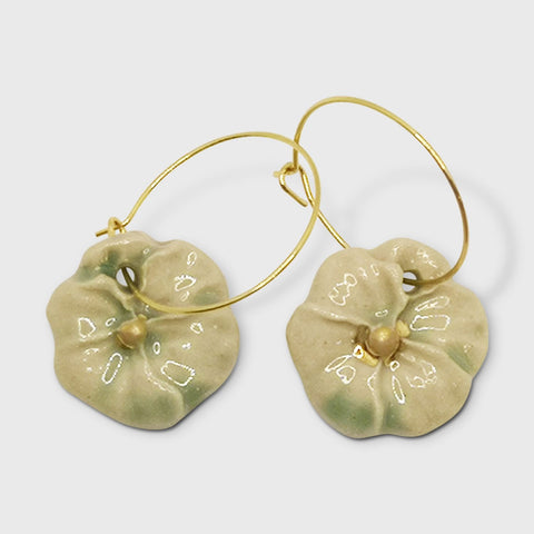 Boucles d'oreilles vert celadon pensee fleur pendante pour femme