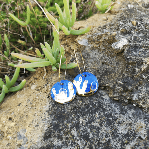 Boucles d'oreilles Matisse bleu Klein Bleu Roi Mer et or algue