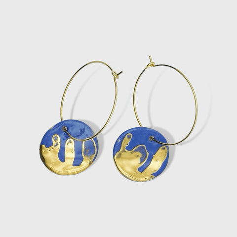 Boucles d'oreilles Matisse bleu Klein or pendante pour femme creole