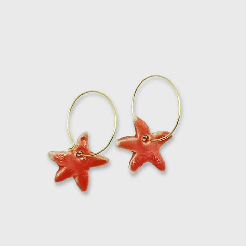 Boucles d'oreilles rouges Etoiles pendante pour femme ou ado