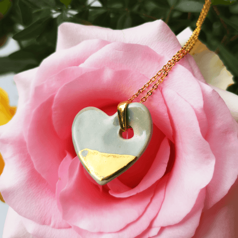 Collier coeur chaine vert or pour femme fait main luxe cadeau