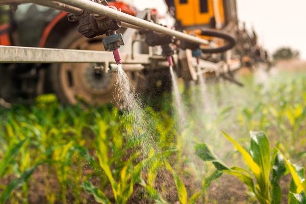 Spraying crop foliage with fungicide