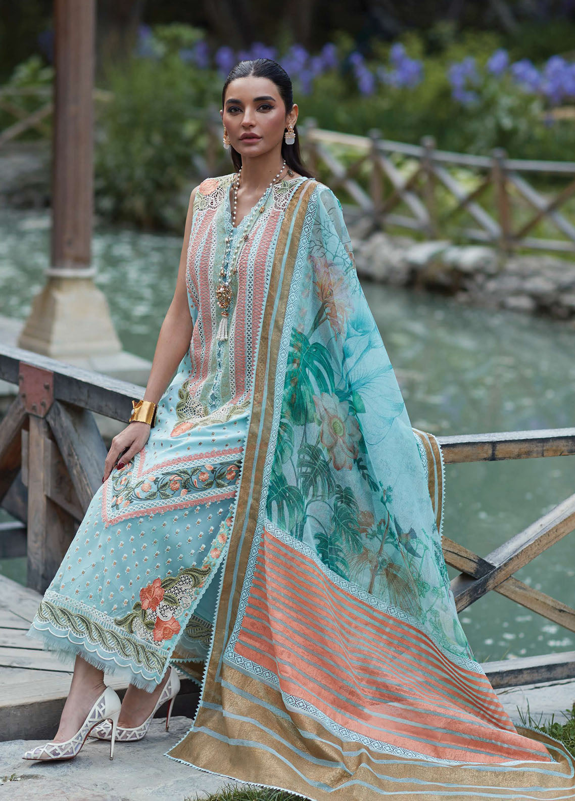 Crimson Luxury Lawn Collection 2023 by Saira Shakira 5B Turquoise