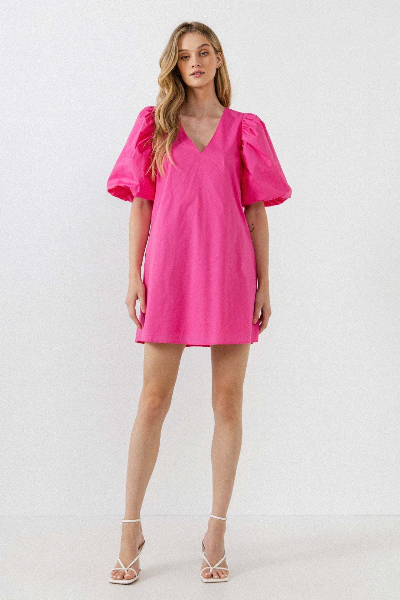 Puff Sleeve A-line Shift Mini Dress – English Factory