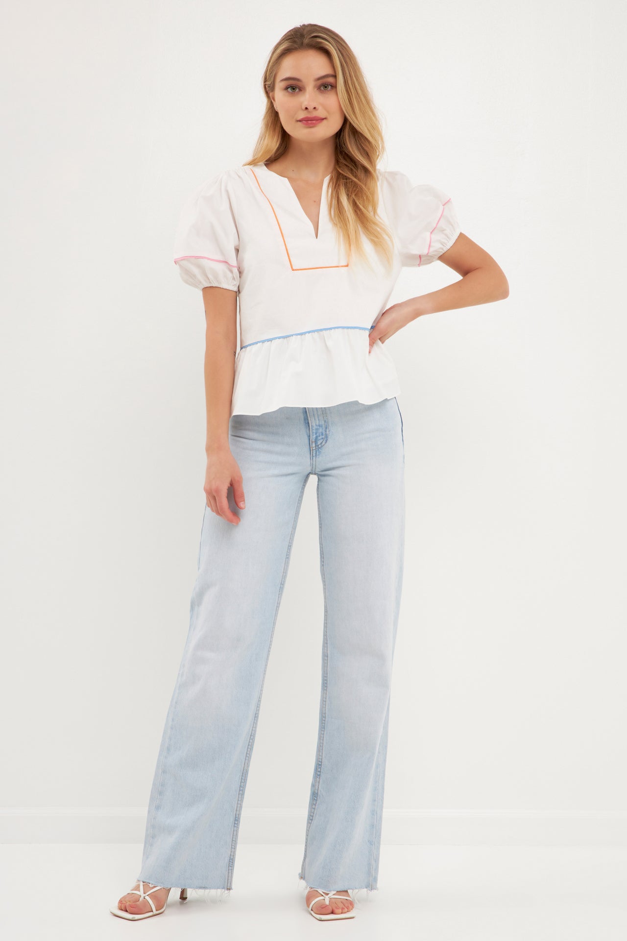 Gingham Twisted Puff Sleeve Top – English Factory