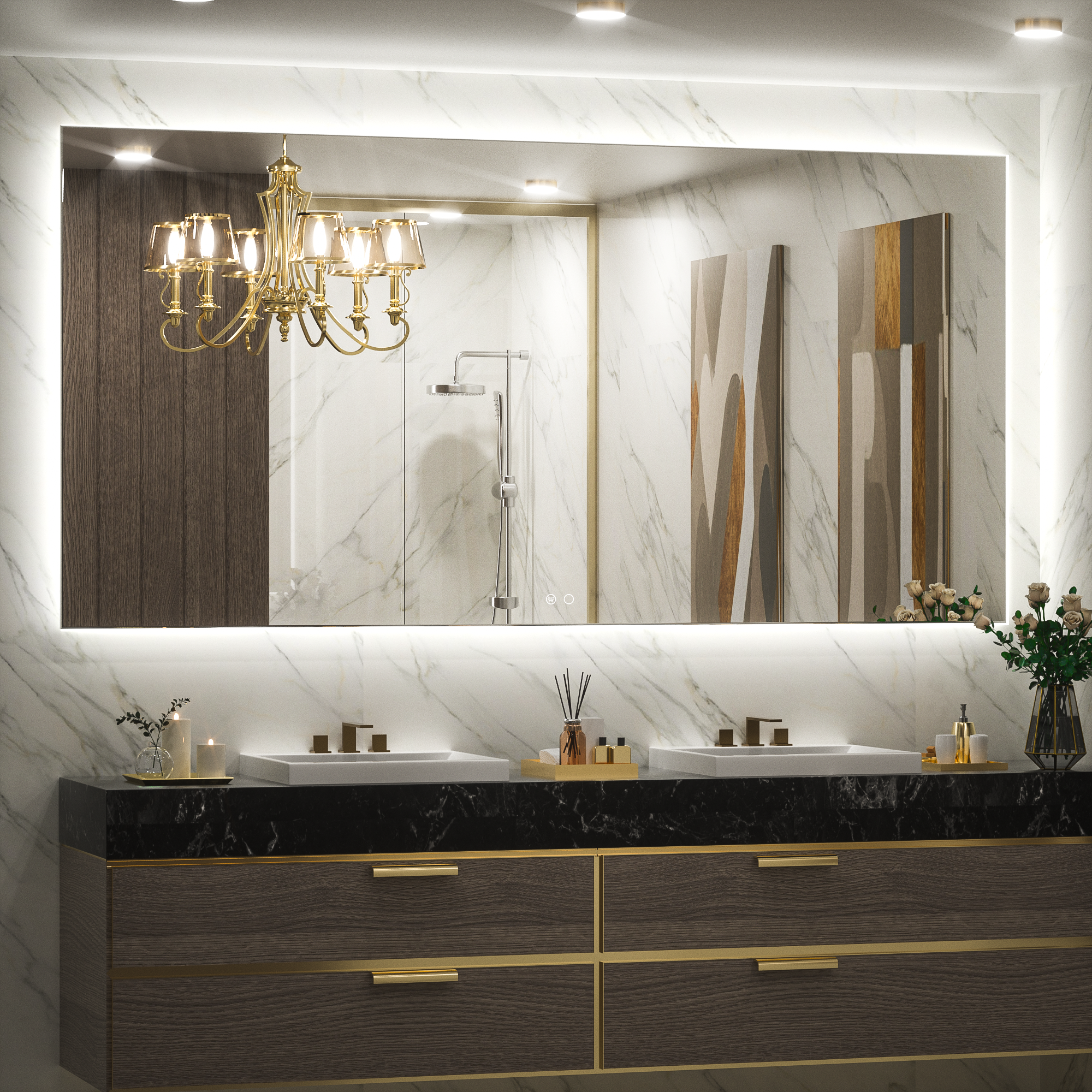 LED Backlit oversized two sinks mirrors