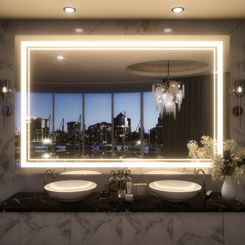  LED Mirror Lighted Bathroom Mirror, LED Vanity Mirror, 3-Color Adjustable White/Warm/Natural Light, Wall Mounted Anti-Fog Dimmer Lights Makeup Mirrors(Horizontal/Vertical)