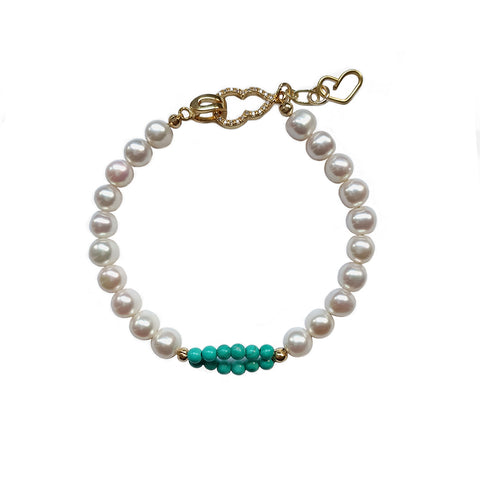 Freshwater Pearls Turquoise Gemstone 14K Gold Plated Bracelet Handmade Jewelry | HeartfullNet