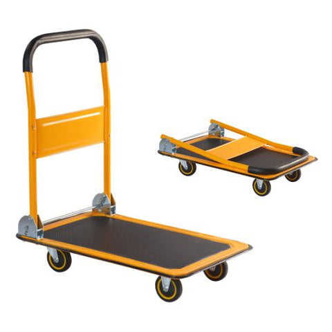 Inaithiram  PT150 Foldable Metal Platform Trolley 150kg Capacity Made of Durable Steel, with 360 Degree Swivel Wheels, Yellow Colour, (72.5x47.5x84cm), Portable Foldable Easily Storable