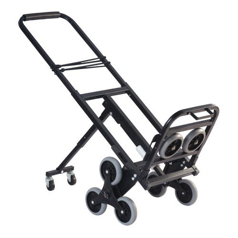 Inaithiram HT150BS Staircase Climbing Hand Truck with Back Support 150kg Capacity Made of Durable Steel, with 360 Degree Swivel Wheels, Black Colour, (65x46x110cm), Portable Foldable Easily Storable