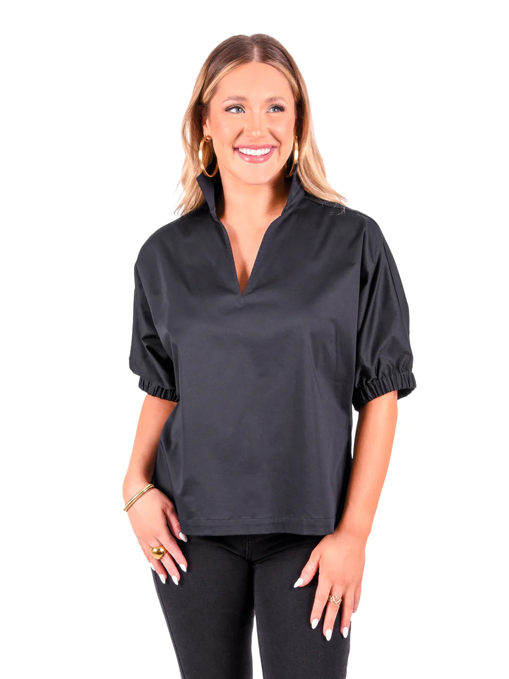 poppy top black cotton poplin