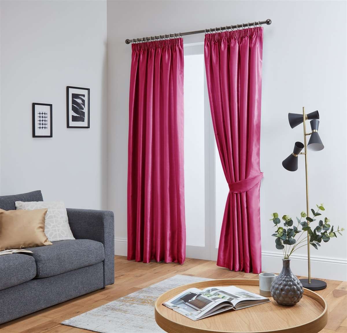 Faux Silk Tape Top Fully Lined Curtains (Red)