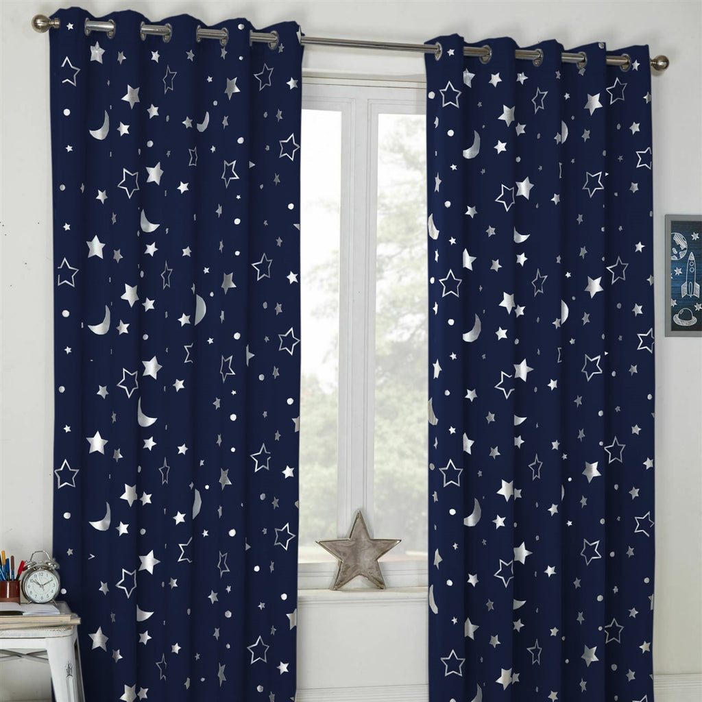 navy blue star blackout curtains