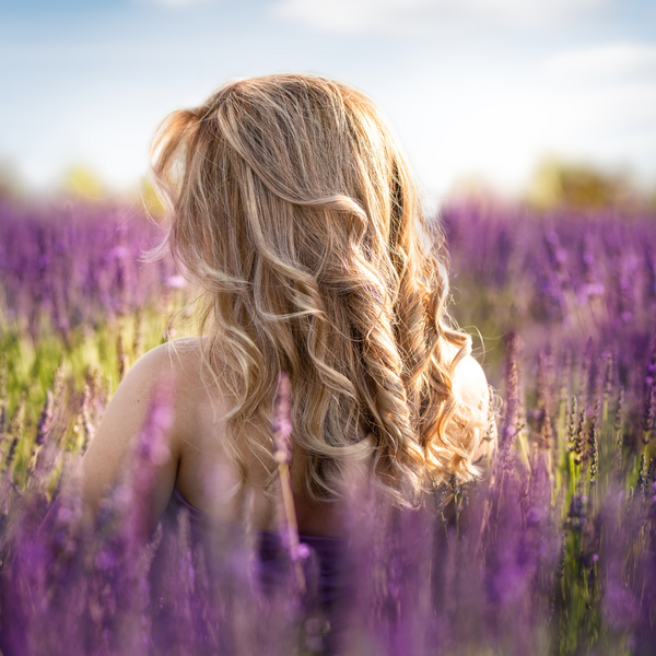 woman walking in lavender field