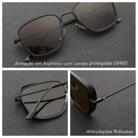 Oculos de Sol Masculino Lente UV400 Estilo Tony Stark Armação Alumínio