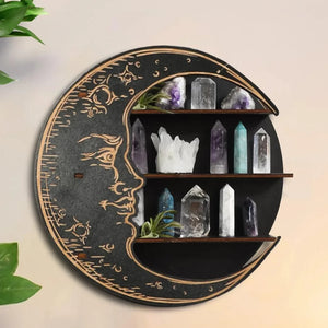 Wooden Moon Face Shelf - Goth Starz