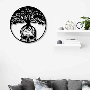 Skull with Abstract Tree Metal Wall Sculpture - Goth Starz