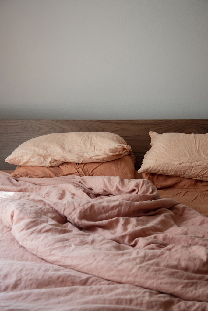 pink linen bedding, morning rituals