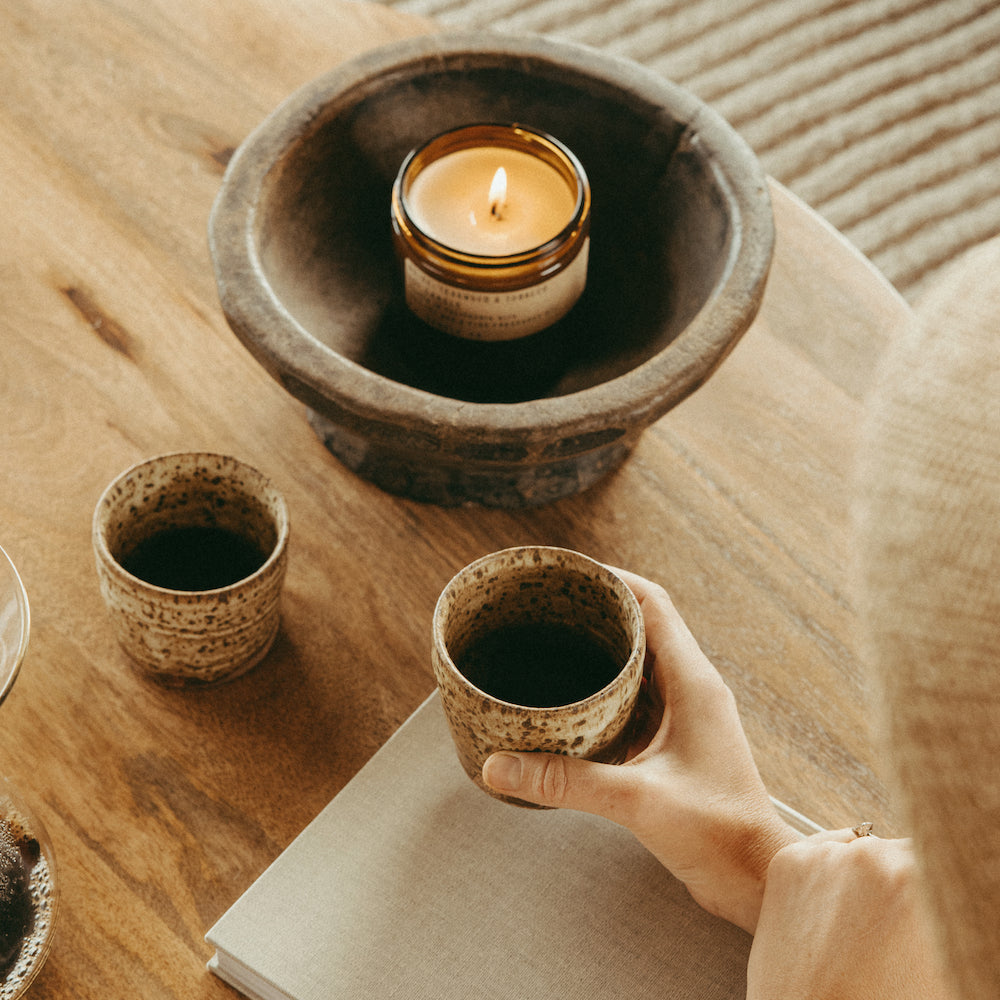 Espresso Cups, Set of 4, with Wooden Tray