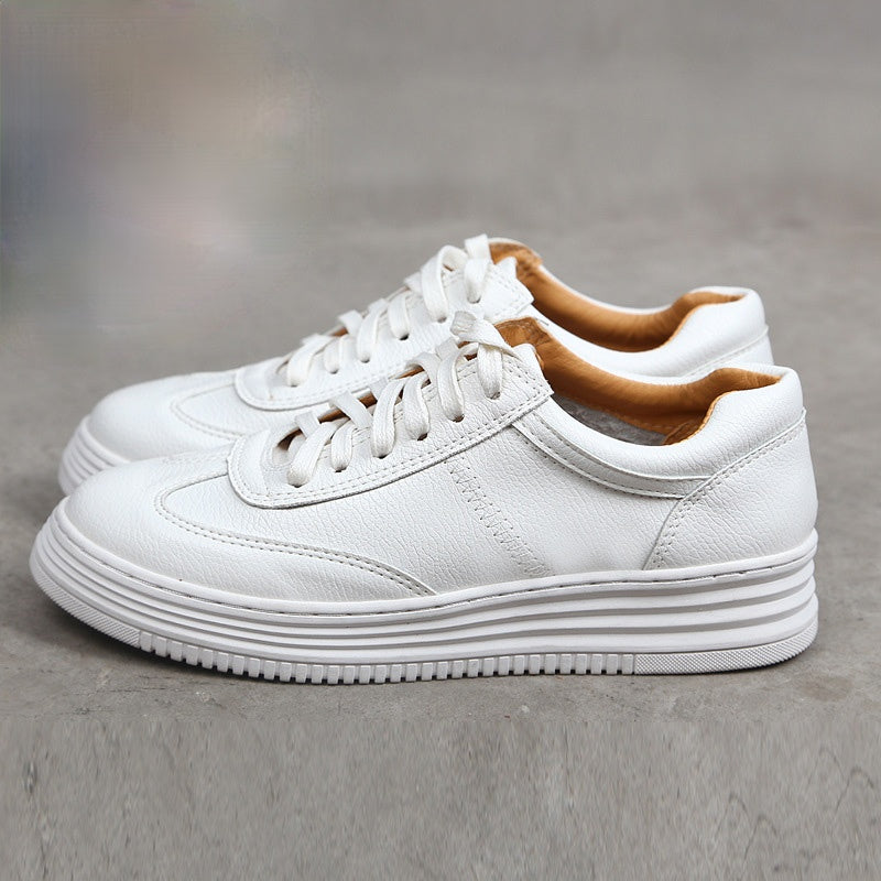 azfleek Lace-up Shoes Fashion White Leather Women Sneakers Lace-Up Casual Shoes