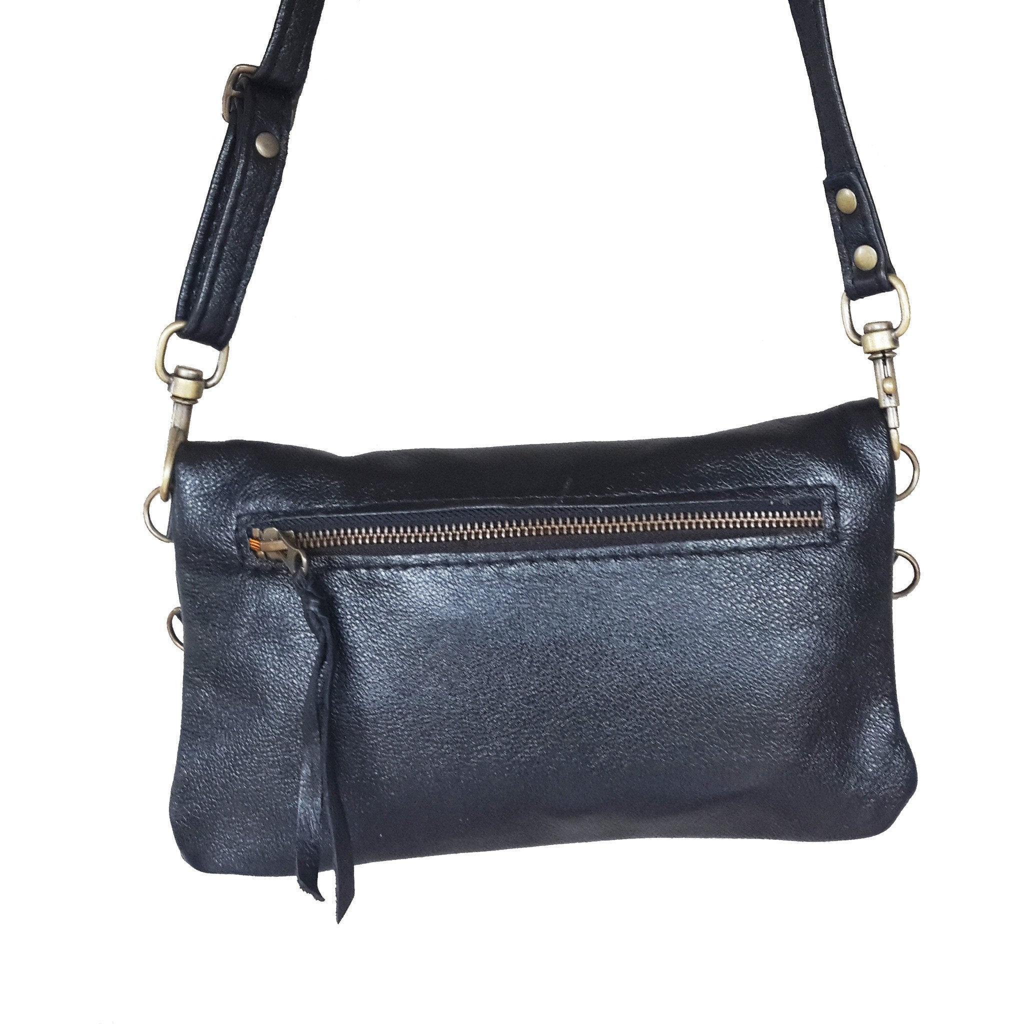 Mini fold over cross-body handbag- black – Mandara bags