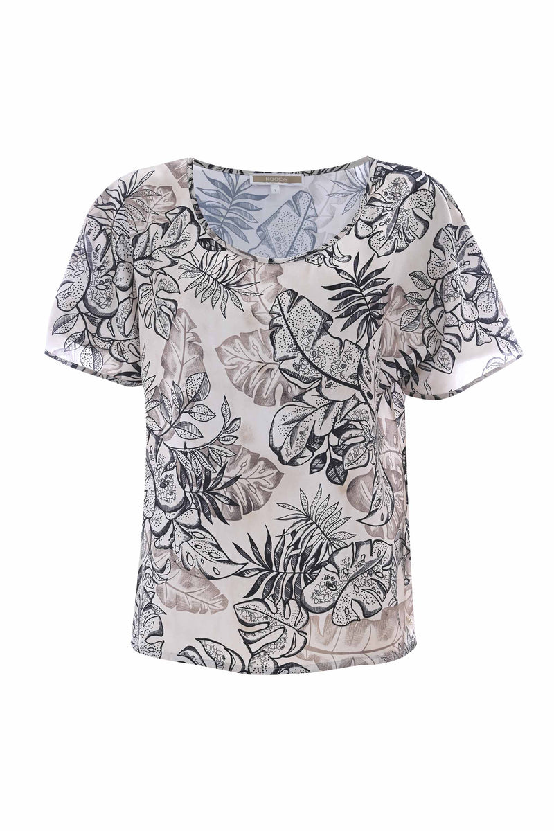 Crew neck blouse with a botanical pattern#Blouse TINLAR
