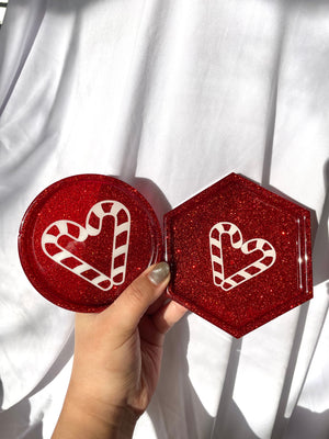 Red glitter candy cane coasters - kats fine art creations