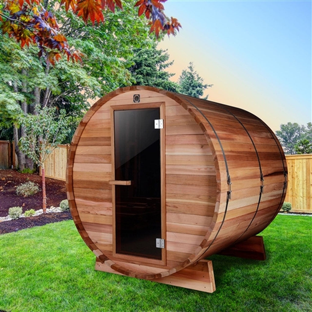 Doe alles met mijn kracht Doe een poging beeld Aleko Outdoor and Indoor Rustic Western Red Cedar Barrel Sauna - ETL C –  Cozy Home Saunas