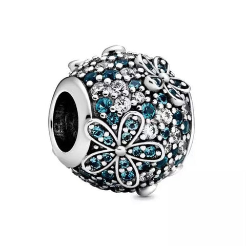 Fit Pandora Charm Bracelets Blue Easter Faberge Egg Flower Dangle