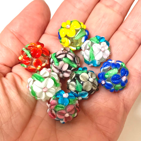 1pcs Big Round 20mm Handmade Flower Lampwork Glass Loose Beads for