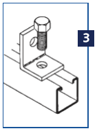 Step three of making a Unistrut connection: connecting a channel fitting.